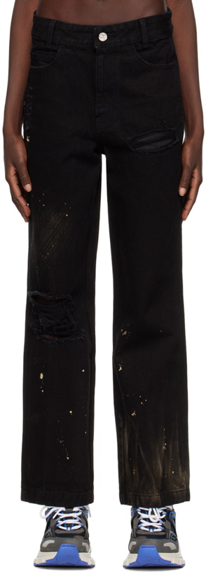 Photo: ADER error Black Bleached Low-Rise Jeans