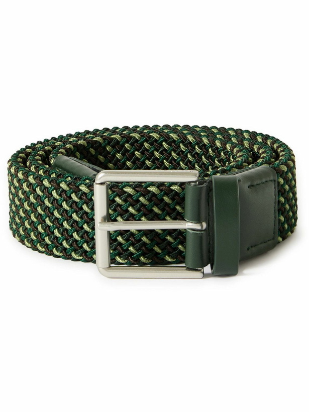 Photo: Paul Smith - 3.5cm Leather-Trimmed Woven Elastic Belt - Green