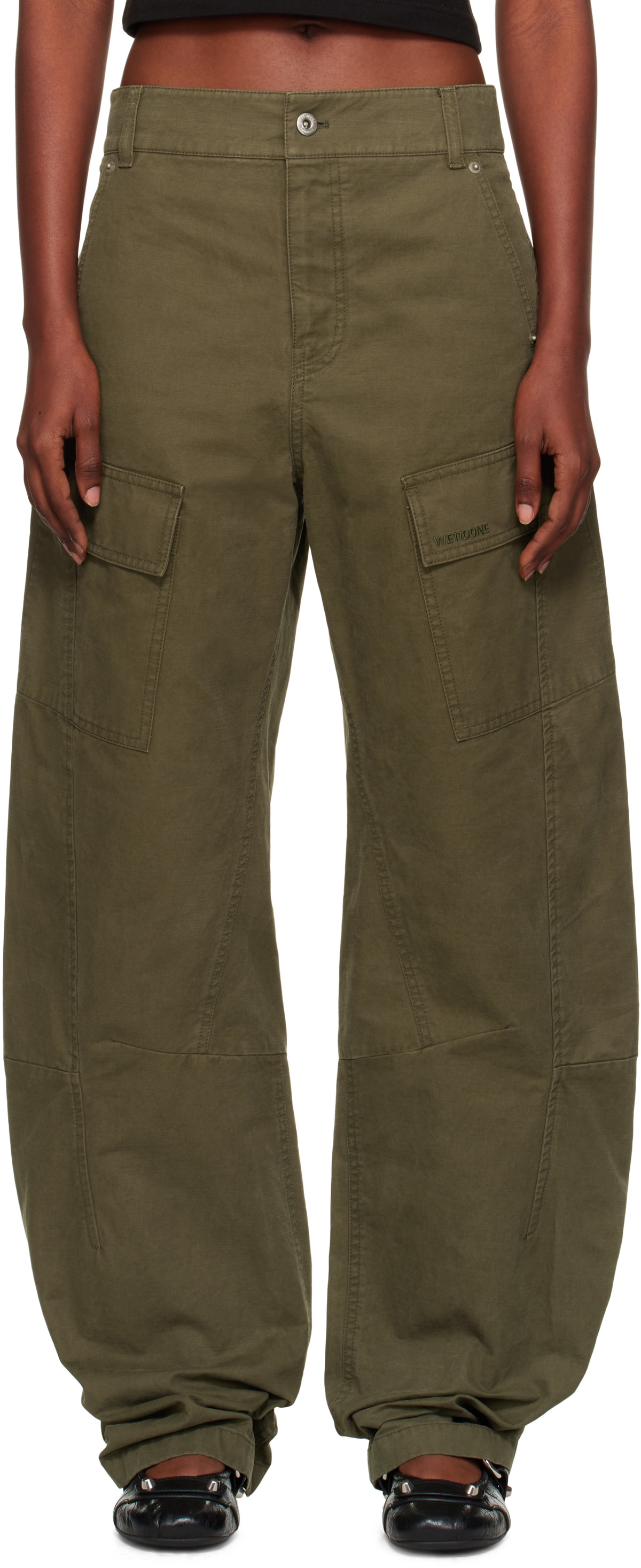 We11done Khaki Curved Trousers