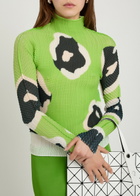 Issey Miyake Printed Pleated Woven top Green