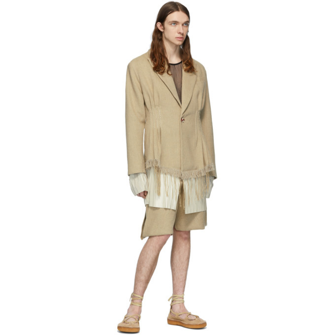 Palomo Spain Beige Linen Cinched Blazer