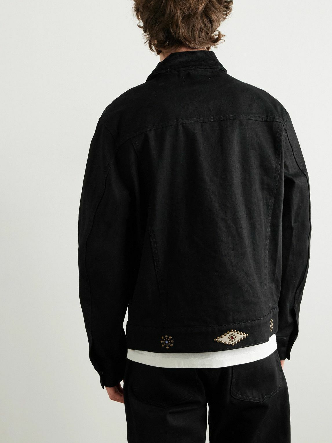 Cherry Los Angeles - Cotton-Blend Corduroy-Trimmed Embellished Denim Jacket - Black