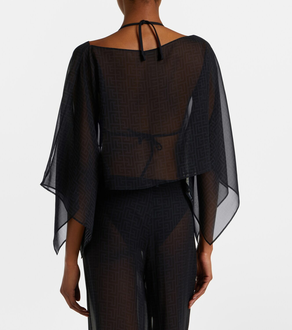 Balmain Monogram sheer silk crop top