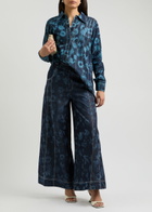 Lovebirds Printed Wide-leg Cotton Trousers Navy