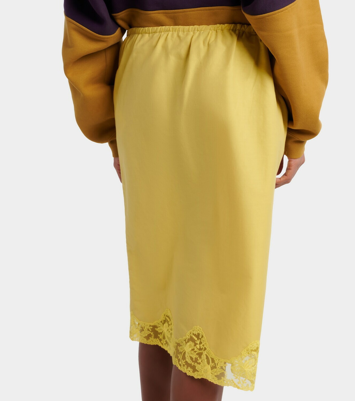 Saint Laurent Lace-trimmed cotton and silk midi skirt