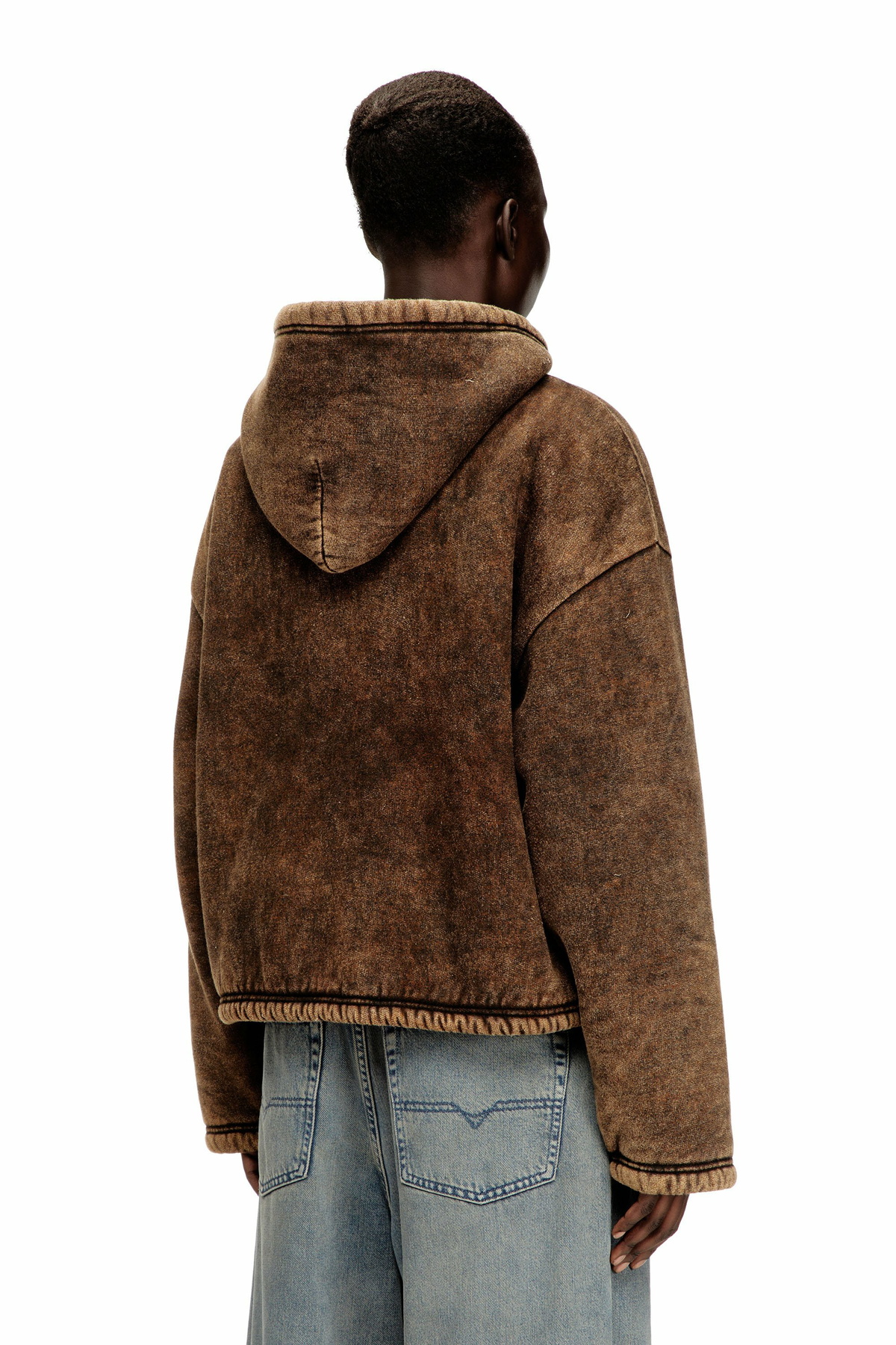 Diesel Acid-wash zip-up hoodie with teddy lining - Sweaters Womens in Brown