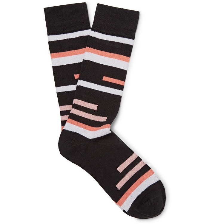 Photo: N/A - Striped Stretch Cotton-Blend Socks - Men - Black