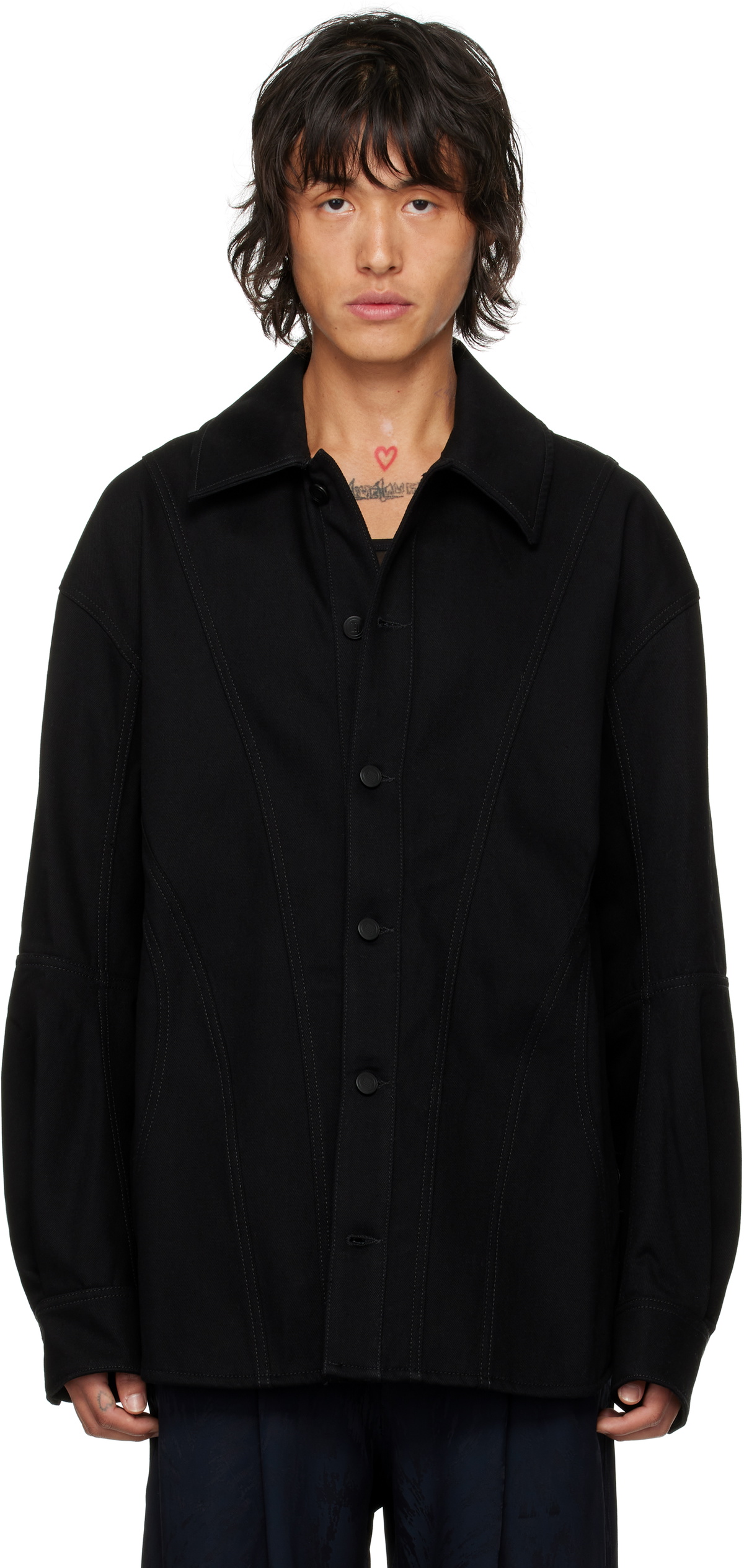 LGN Louis Gabriel Nouchi Black Corset Detail Denim Jacket