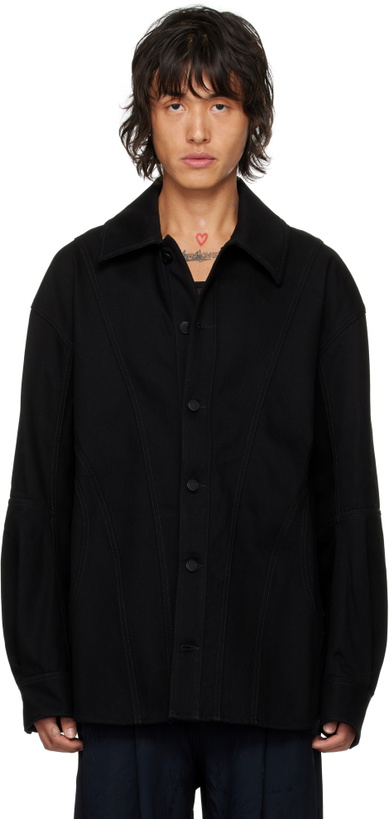 Photo: LGN Louis Gabriel Nouchi Black Corset Detail Denim Jacket
