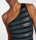 Balmain Logo one-shoulder swimsuit