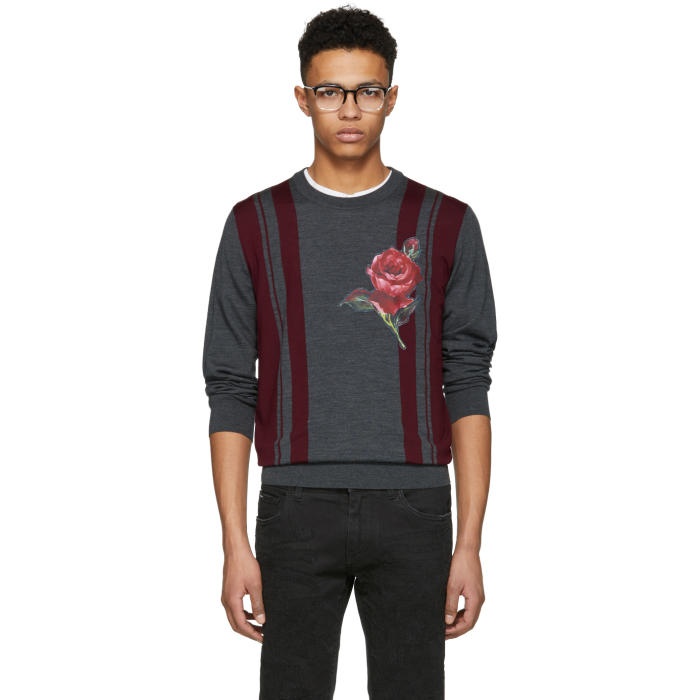 Photo: Dolce and Gabbana Grey Combined Color Knit Sweater