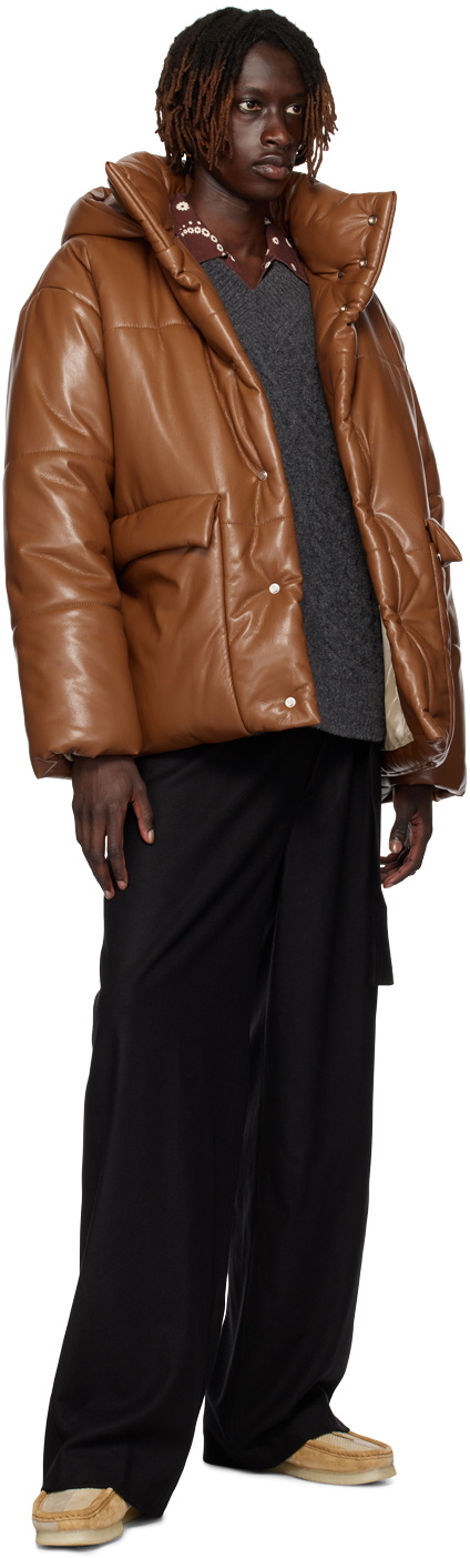 Nanushka Brown Hide Vegan Leather Puffer Jacket