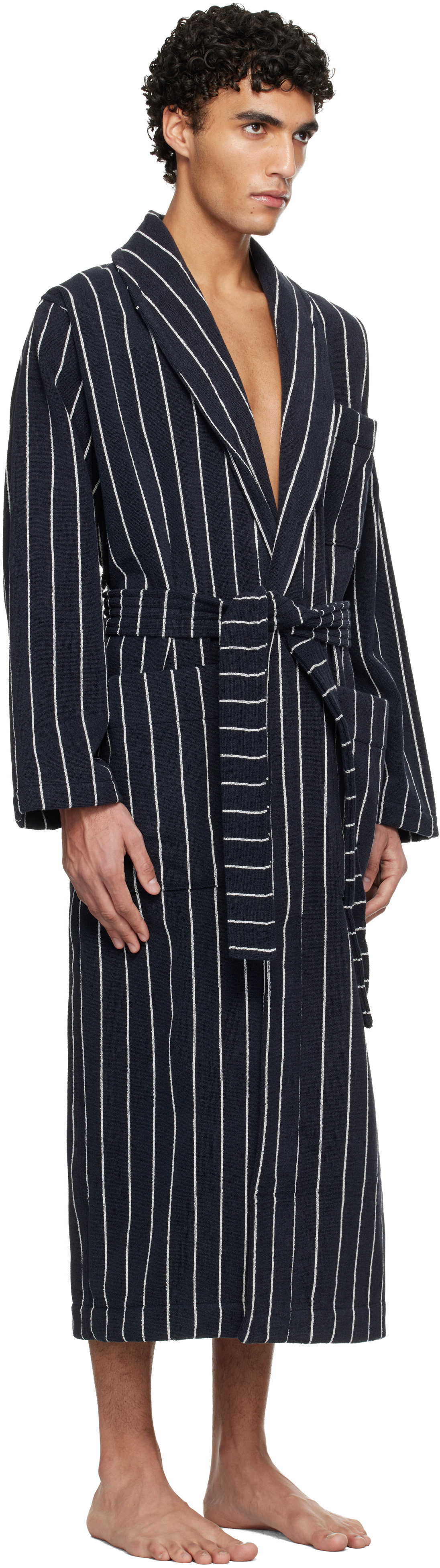 Tekla Navy & White Terry Classic Bathrobe