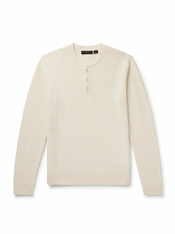 Photo: Incotex - Zanone Slim-Fit Ribbed Virgin Wool Henley T-Shirt - White