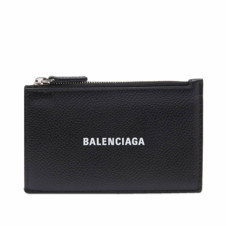 Photo: Balenciaga Men's Logo Zip Cardholder in Black/White