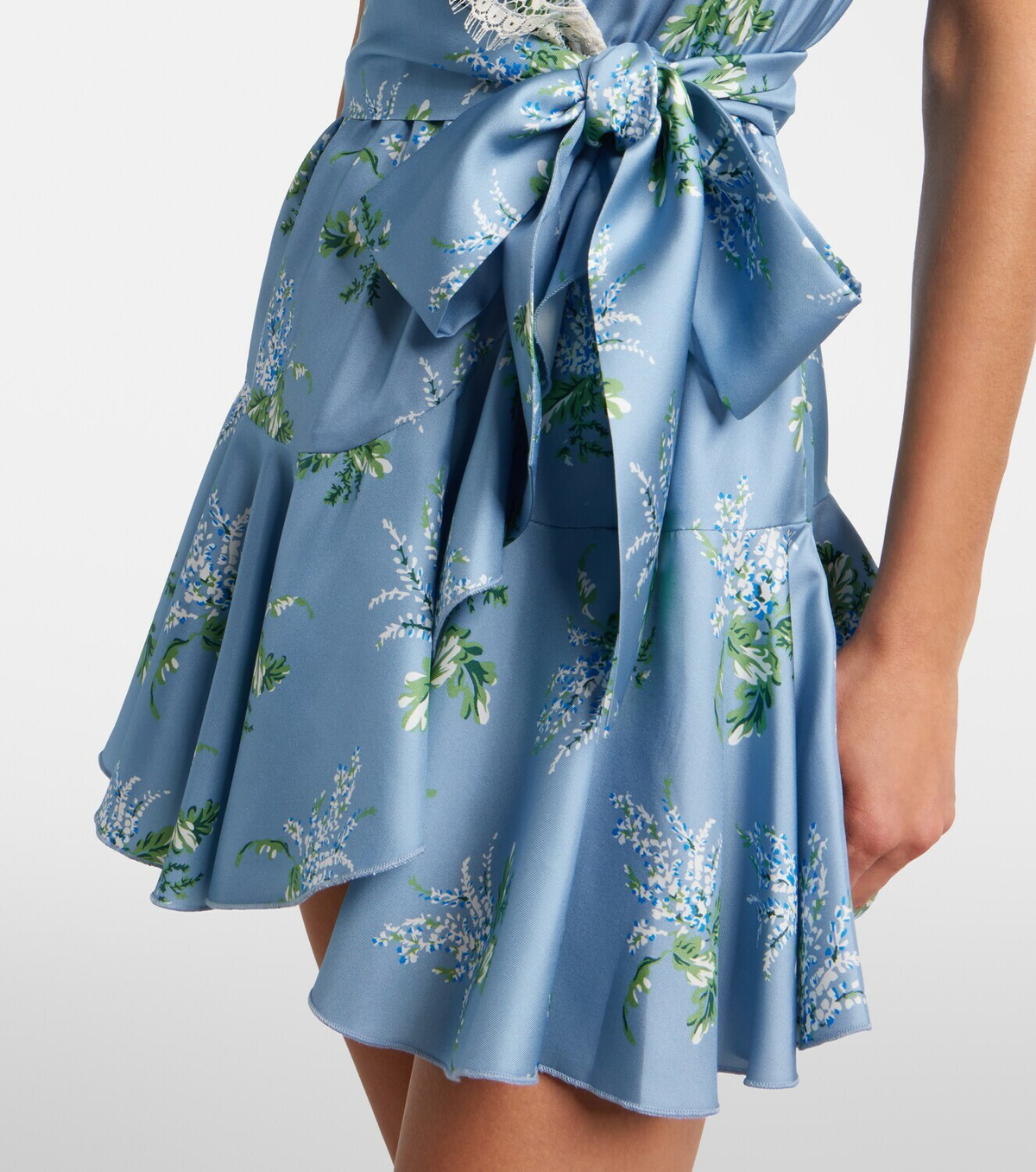Rodarte Floral lace-trimmed silk twill minidress