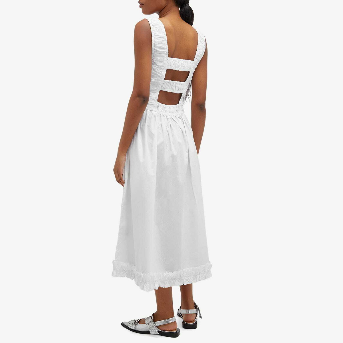 GANNI Women's Midi Strap Smock Dress in Bright White GANNI