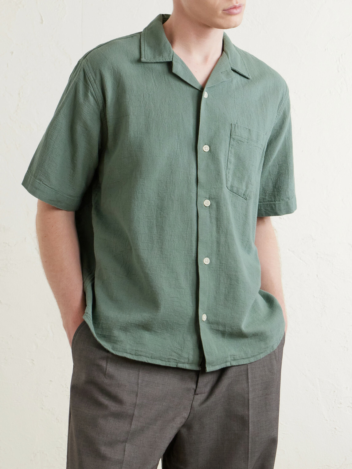Corridor - Convertible-Collar Cotton-Hopsack Shirt - Green