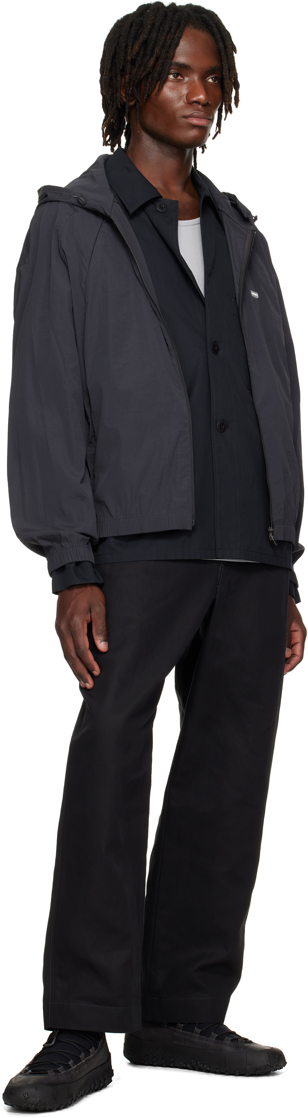AMOMENTO Gray Nylon Hooded Jacket