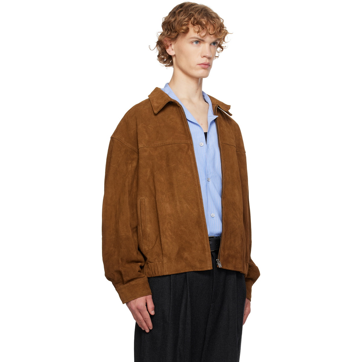 LE17SEPTEMBRE Brown Suede Zip Blouson Leather Jacket