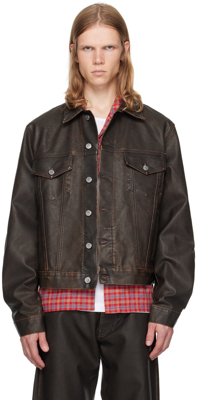 Photo: Sunflower Brown Distressed Faux-Leather Jacket