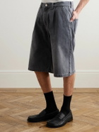 mfpen - Star Rivet Wide-Leg Pleated Organic Denim Shorts - Gray