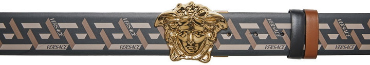 Photo: Versace Black & Brown La Medusa La Greca Print Belt