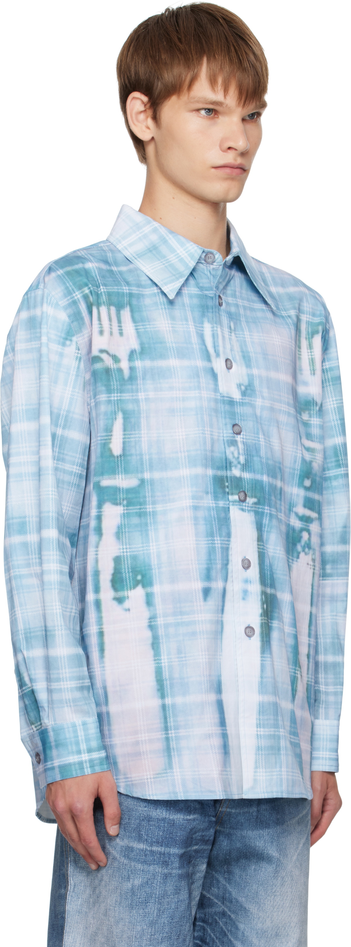 Andersson Bell Blue Trompe L'oeil Printed Check Shirt