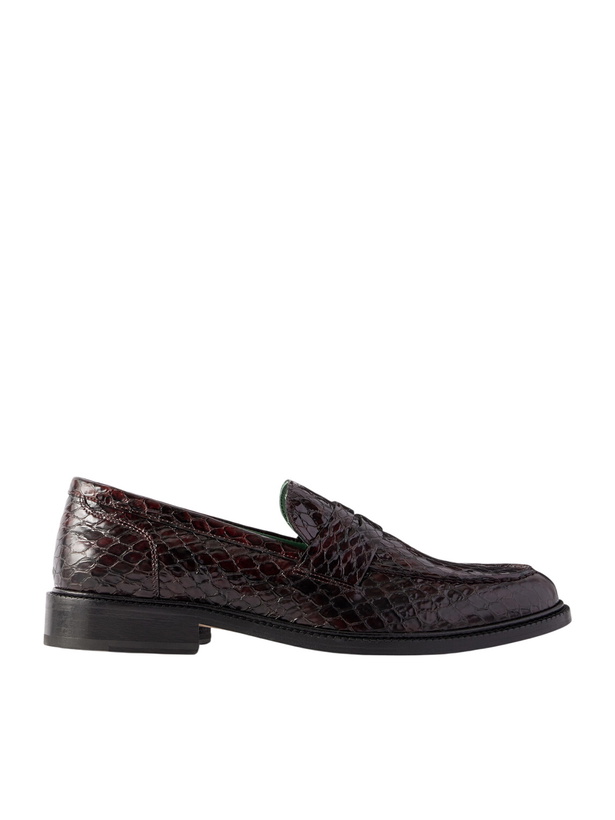 Photo: VINNY's - Townee Vale Snake-Effect Leather Loafers - Burgundy
