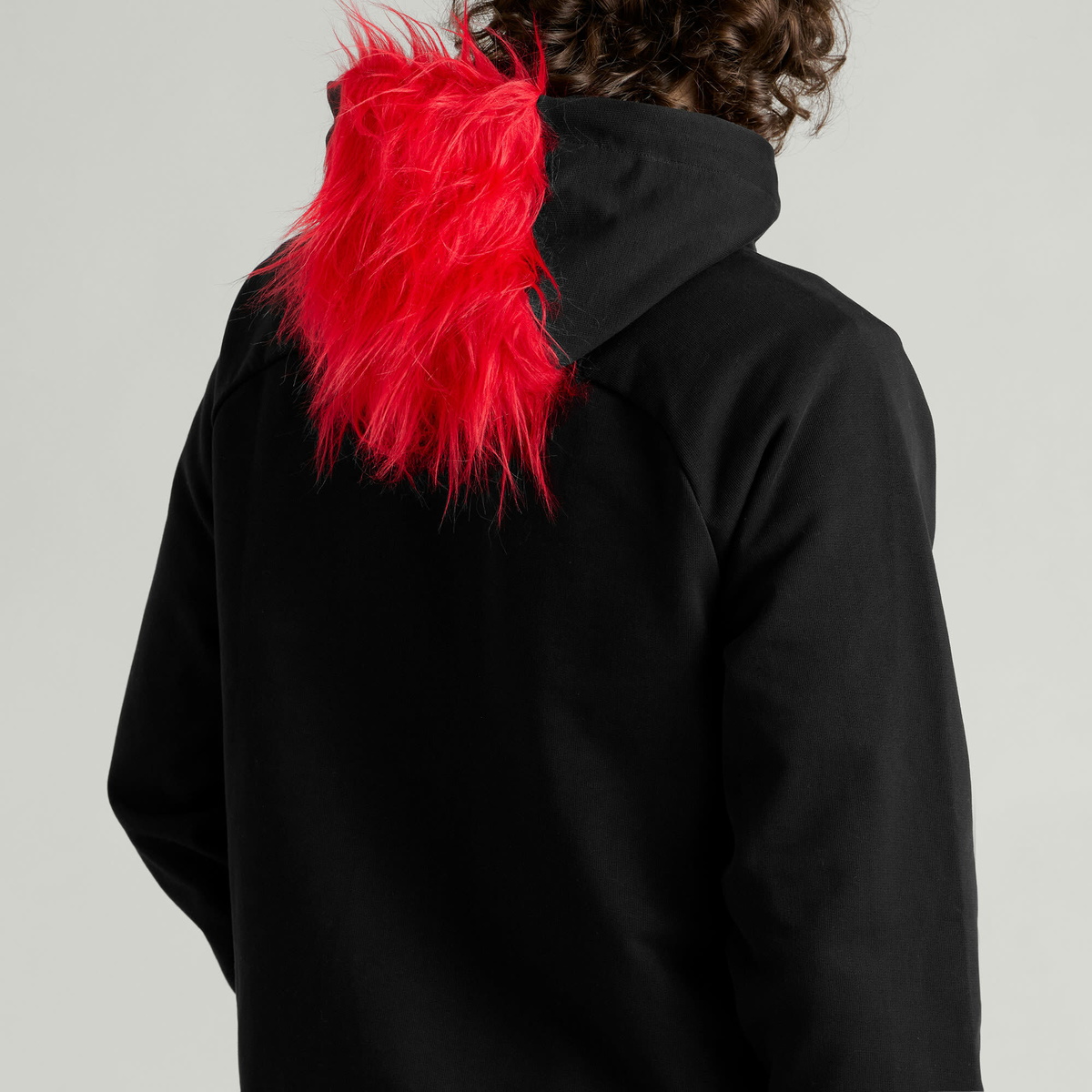 Navinder Nangla Mohawk Fur Hoodie in Black/Red