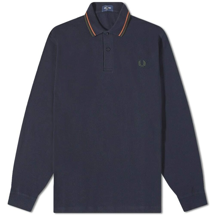 Photo: Fred Perry Authentic Men's Long Sleeve Twin Tipped Polo Shirt in Navy/Nutflake