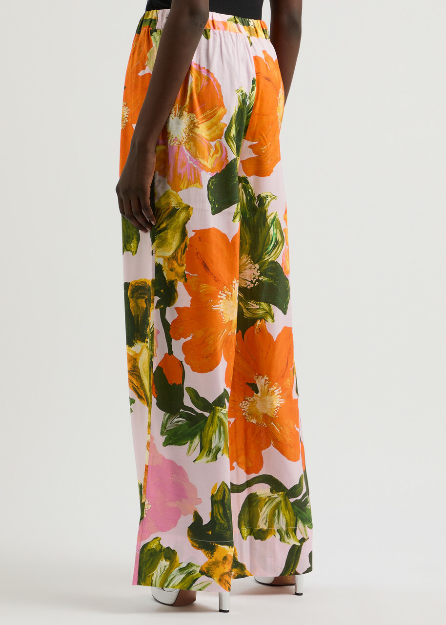 Stine Goya Emi Floral-print Wide-leg Trousers Orange
