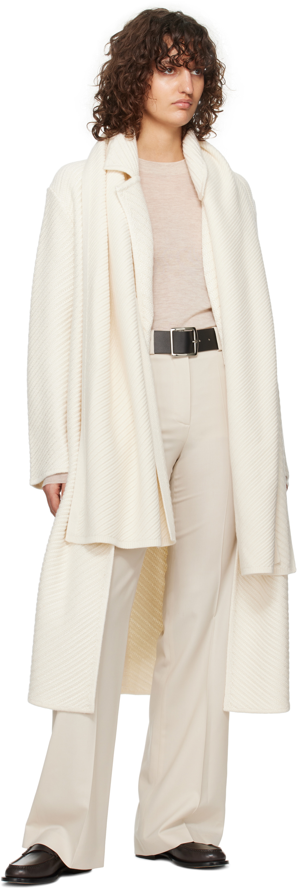 Joseph Off-White Diagonal Knit Scarf