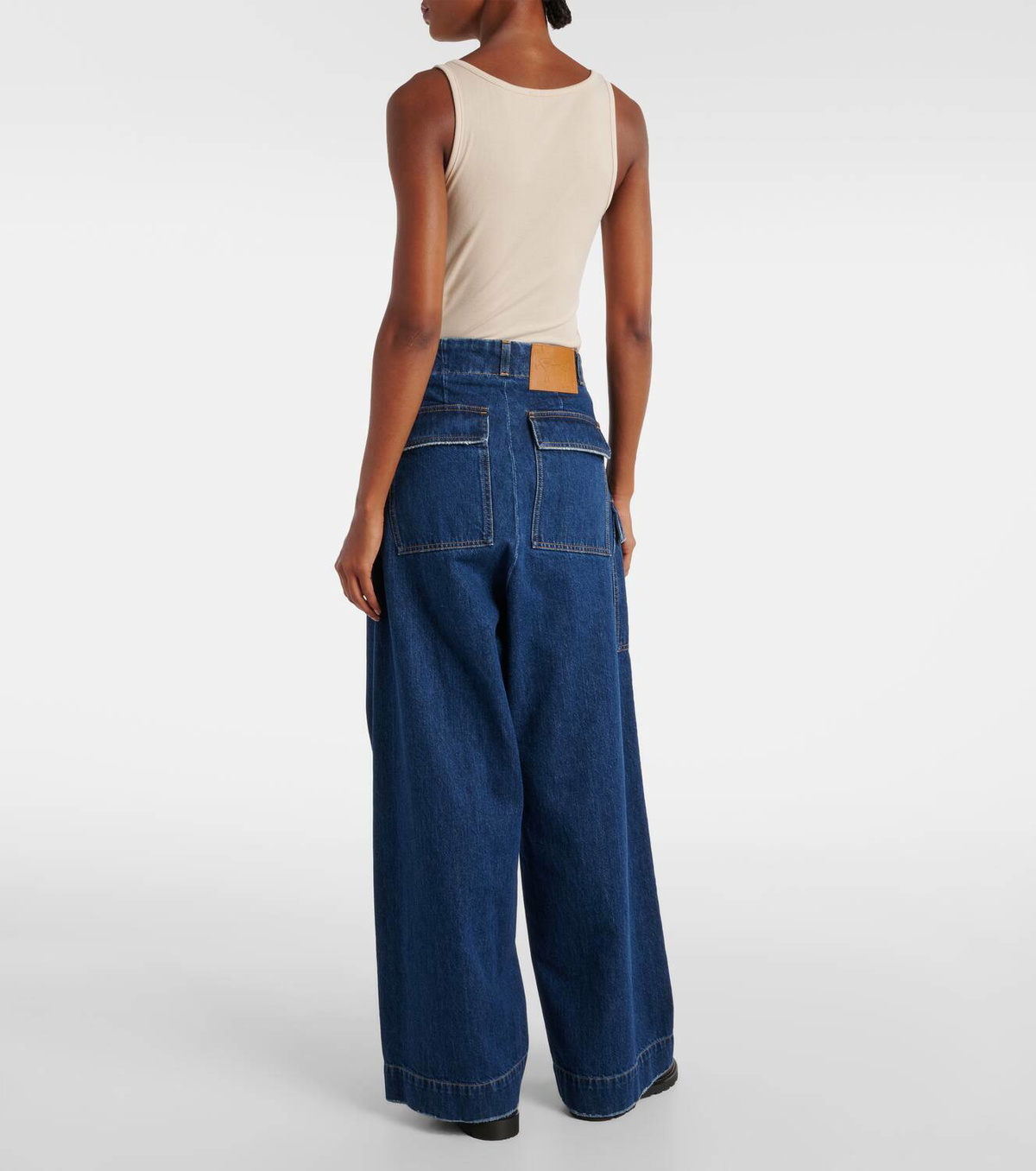 Plan C Mid-rise denim wide-leg pants