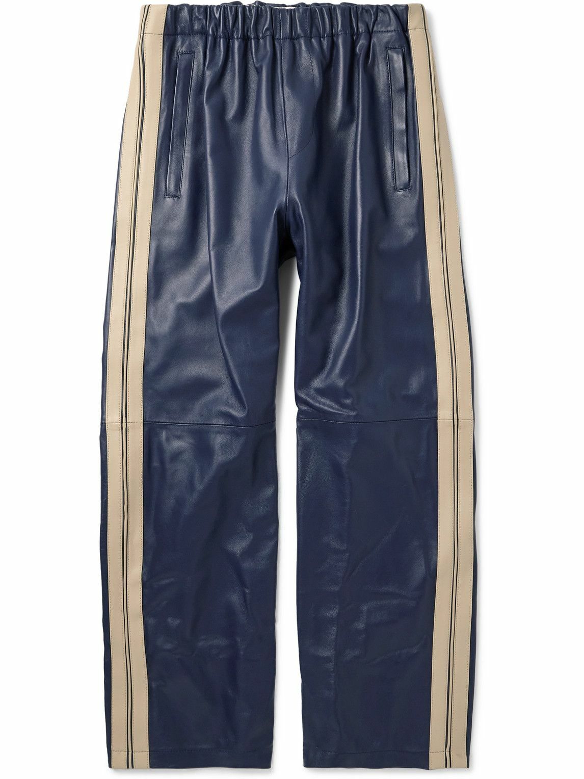 Marni - Straight-Leg Striped Leather Trousers - Blue