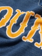 KAPITAL - Denim-Trimmed Logo-Print Cotton-Jersey Sweatshirt - Blue