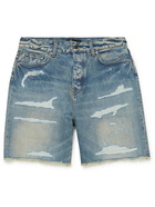 AMIRI - Repair Distressed Washed-Denim Shorts - Blue