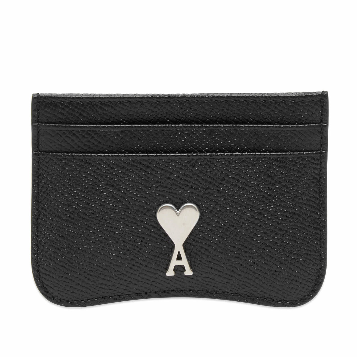 ★AMI PARIS★ 23SS Men's Heart Logo Half Wallet (USL012 AL00 AMI Paris Men's Silver Heart Card Holder in Black/Silver AMI