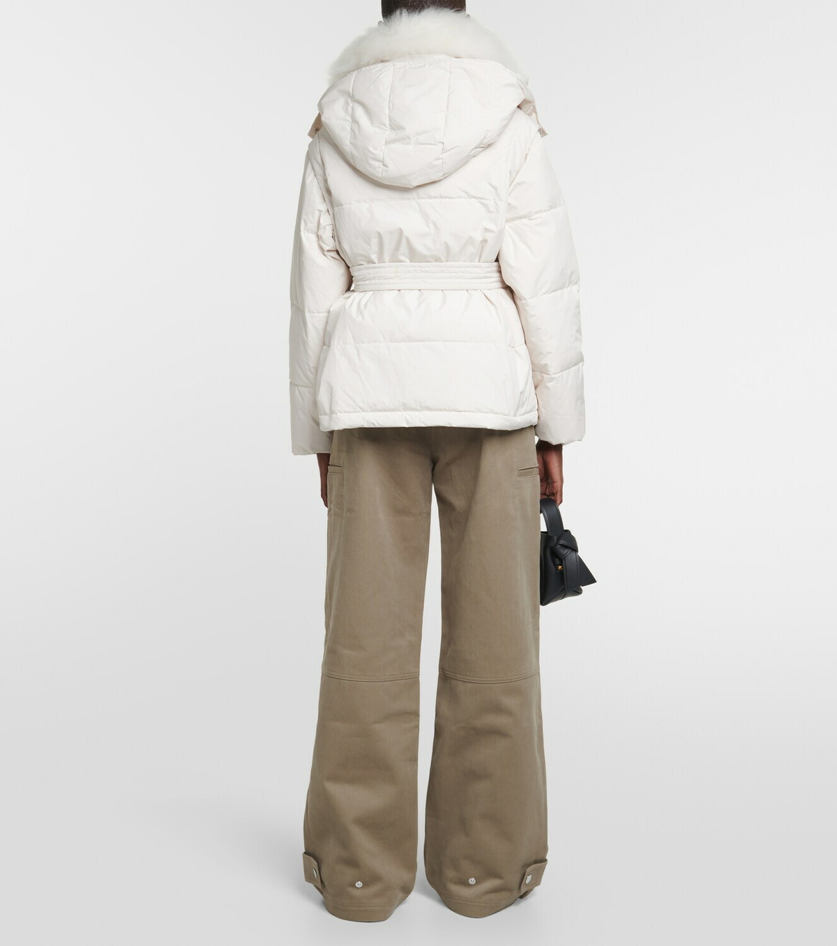 【Yves Salomon】ベルト shearling-trimmedダウンジャケット Shearling-trimmed down ski jacket in red - Yves Salomon