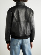 SAINT LAURENT - Teddy Panelled Full-Grain Leather Blouson Jacket - Black