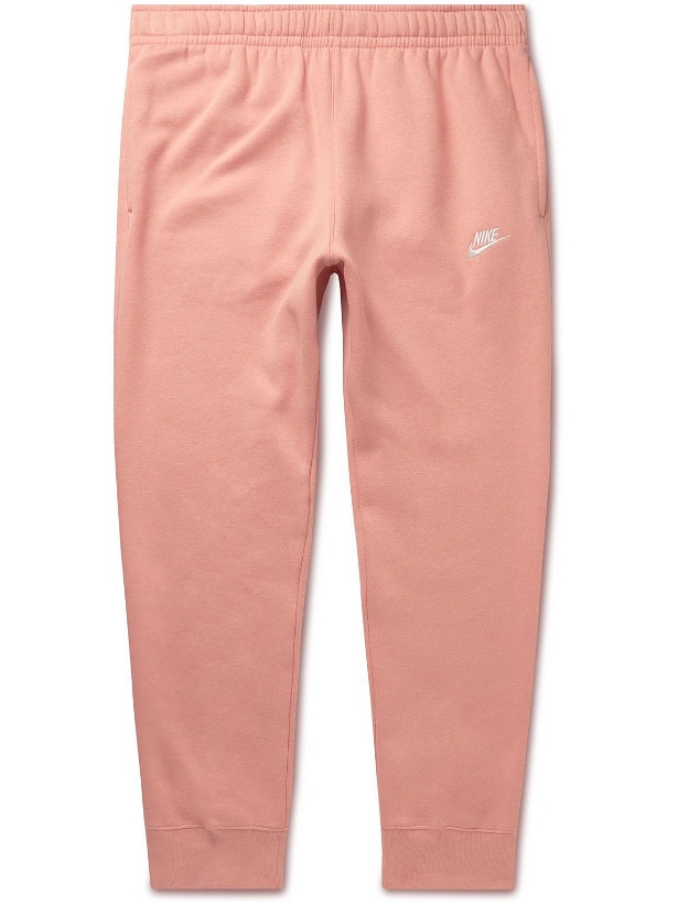 Photo: Nike - Sportswear Club Slim-Fit Tapered Logo-Embroidered Cotton-Blend Jersey Sweatpants - Pink