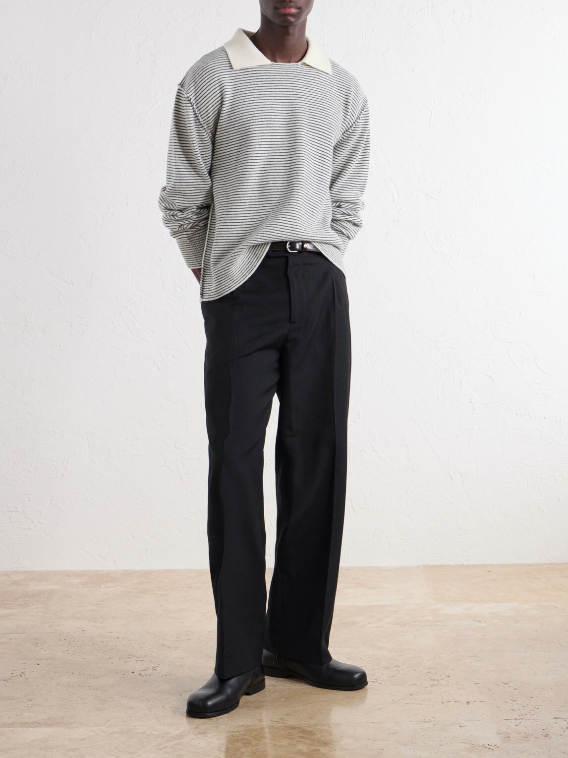 mfpen - Charming Striped Wool Polo Sweater - Gray