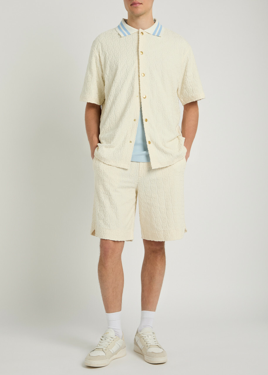DRÔLE DE Monsieur Monogramme Terry Cotton Shorts Off White