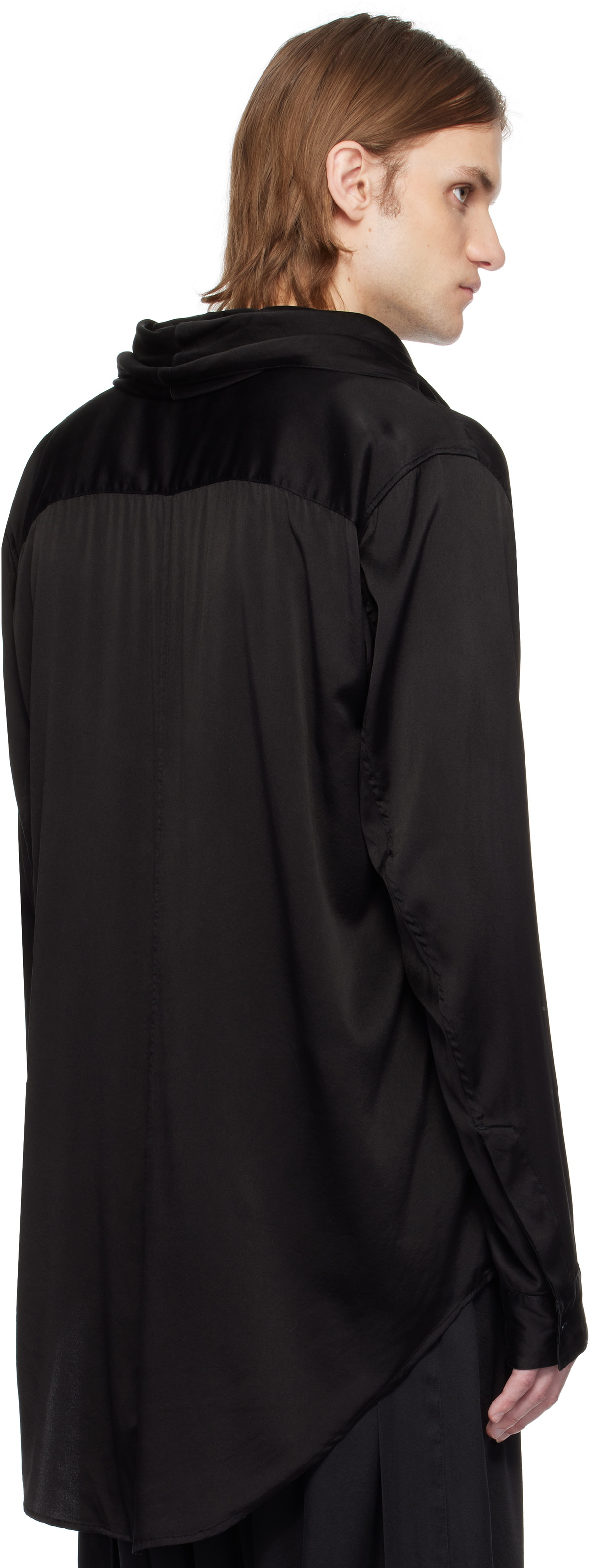 Julius Black Satin Wrap-Neck Shirt