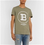 Balmain - Logo-Flocked Cotton-Jersey T-Shirt - Green