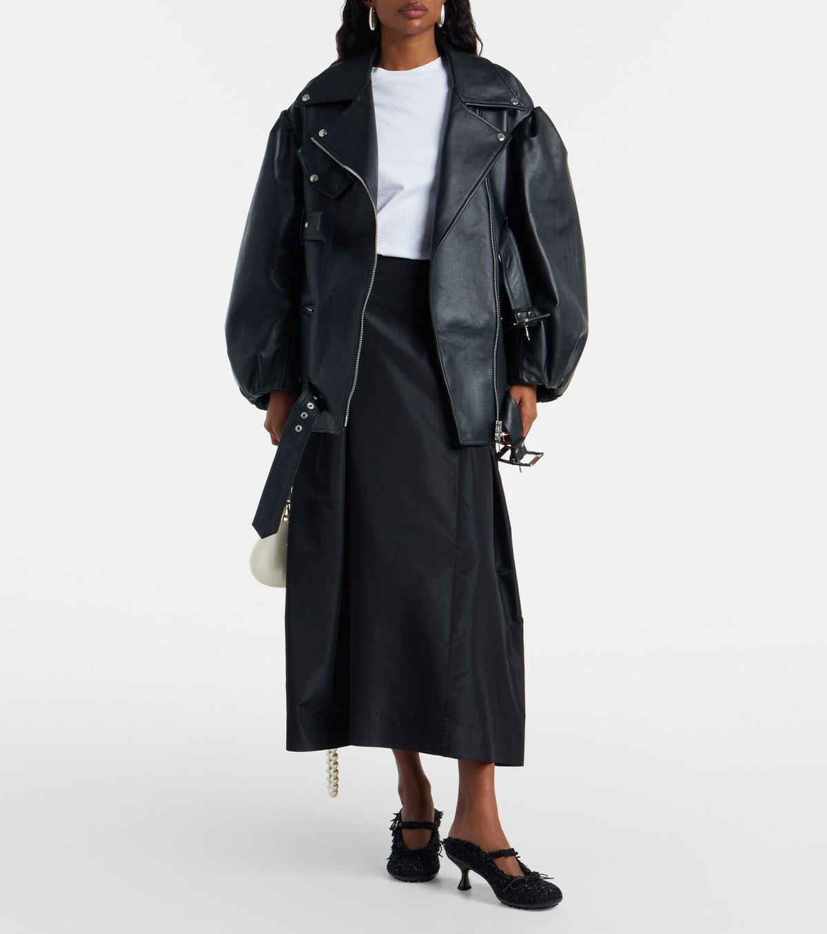 Simone Rocha Belted leather biker jacket