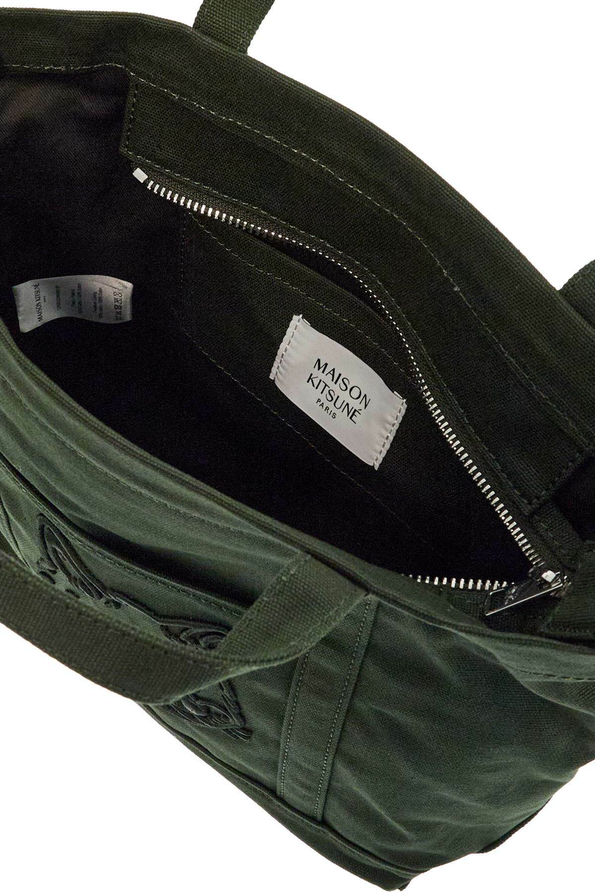 MAISON KITSUNE small tote bag in ranger green cotton with embroidered fox logo Green