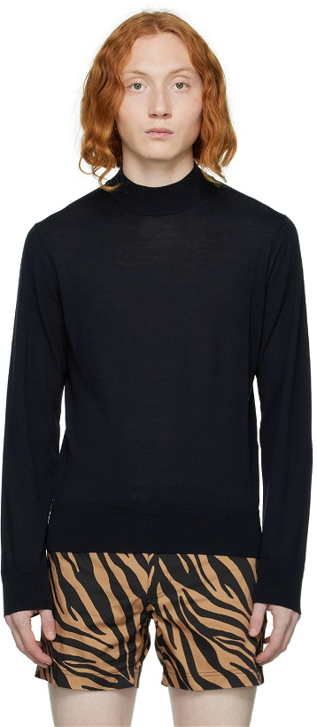 Photo: TOM FORD Navy Mock Neck Sweater