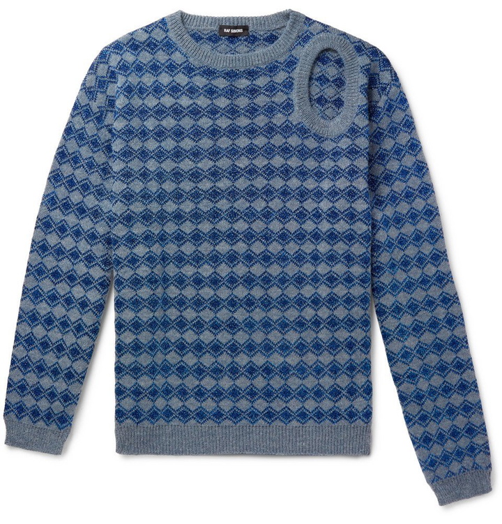 Photo: Raf Simons - Cutout Metallic Knitted Sweater - Men - Blue