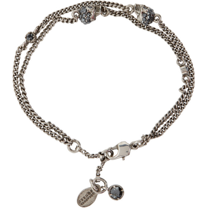 Alexander McQueen Silver Double Chain Skull Bracelet